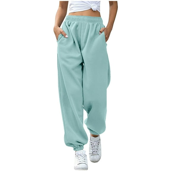 Sweatpants for Women High Waisted Straight Leg Sweat Pants Casual Solid Drawstring Elastic Pants with Pockets