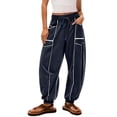 thumbnail image 1 of Sweatpants for Women High Waisted Wide Leg Lounge Pants Fall Drawstring Waist Contrast Patchwork Pants with Pockets, 1 of 8