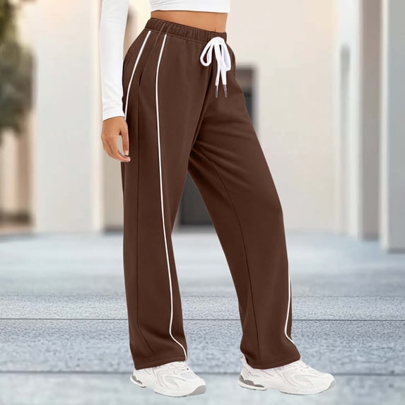 Sweatpants for Women High Waisted Wide Leg Side Striped Elastic Drawstring Full Length Trouser with Pockets