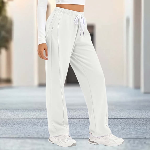 Sweatpants for Women High Waisted Wide Leg Side Striped Elastic Drawstring Full Length Trouser with Pockets