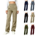 thumbnail image 1 of Sweatpants for Women Hiking Pants Women Solid Color Elastic High Waist Zipper Pocket Straight Leg Casual Pants Army Green L, 1 of 7