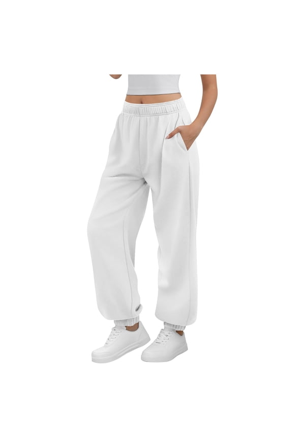 Sweatpants for Women Invisible Drawstring Elastic Waist Straight Cuffed Pants Loose Casual Pants with Pockets