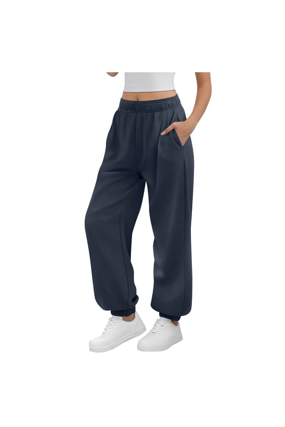 Sweatpants for Women Invisible Drawstring Elastic Waist Straight Cuffed Pants Loose Casual Pants with Pockets