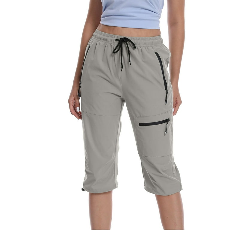 Sweatpants for Women Knee Length Capri Jogger Pants with Zipper Pockets  Drawstring Loose Casual Workout Sportwear (Large, Gray)