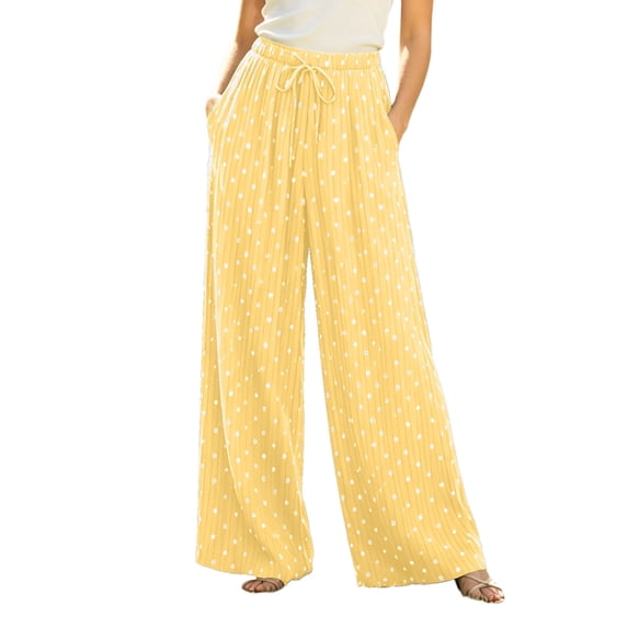 Sweatpants for Women Long New Women’s Polka Dot Pants Flowy Wide Leg Casual Pants Elastic Waist Summer Vacation Daily Trousers with Pockets