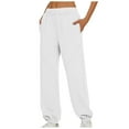 thumbnail image 1 of Sweatpants for Women Loose Wide Leg Cinched Bottom 2024 Trendy Joggers Pants with Pockets Cotton Loungewear White,L, 1 of 6