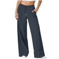 thumbnail image 1 of Sweatpants for Women Solid Color Casual Straight Leg Wide Pants Elastic Waist Pants Drawstring Pocket Long Pants, 1 of 6
