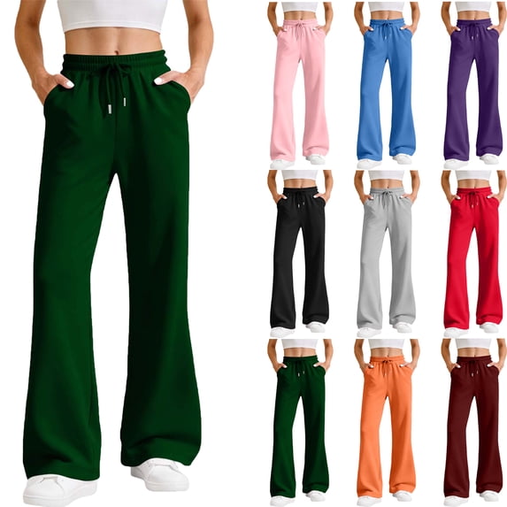 Sweatpants for Women Solid Color Elastic Waist Slacks for Women Ladies Drawstring Casual Loose Warm Daily Wide Leg Trousers