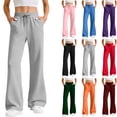 thumbnail image 1 of Sweatpants for Women Solid Color Elastic Waist Slacks for Women Ladies Drawstring Casual Loose Warm Daily Wide Leg Trousers, 1 of 10