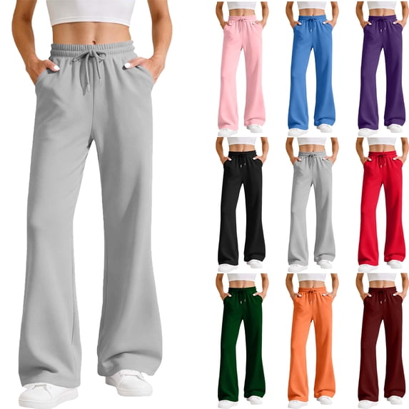 Sweatpants for Women Solid Color Elastic Waist Slacks for Women Ladies Drawstring Casual Loose Warm Daily Wide Leg Trousers