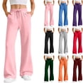 thumbnail image 1 of Sweatpants for Women Solid Color Elastic Waist Slacks for Women Ladies Drawstring Casual Loose Warm Daily Wide Leg Trousers, 1 of 10