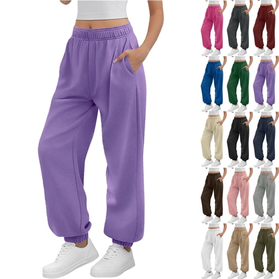 Sweatpants for Women Solid Color Elastic Waist Sports And Leisure Belt Pocket Threaded Ankle Pants Casual Trousers Long Straight Pants