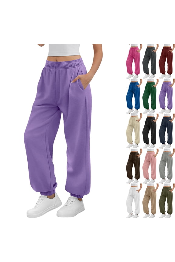 Sweatpants for Women Solid Color Elastic Waist Sports And Leisure Belt Pocket Threaded Ankle Pants Casual Trousers Long Straight Pants