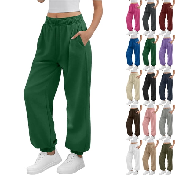 Sweatpants for Women Solid Color Elastic Waist Sports And Leisure Belt Pocket Threaded Ankle Pants Casual Trousers Long Straight Pants