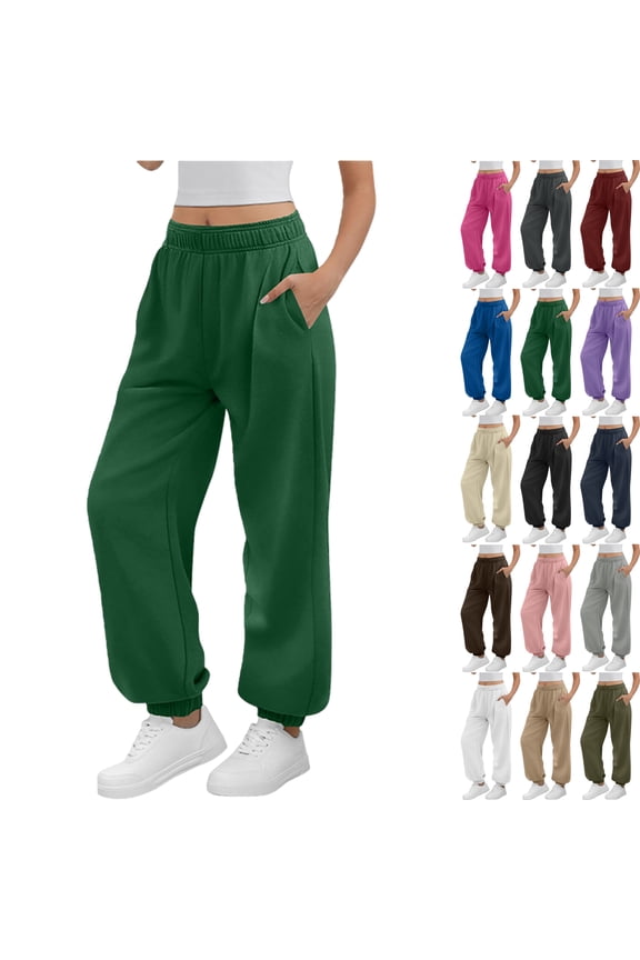 Sweatpants for Women Solid Color Elastic Waist Sports And Leisure Belt Pocket Threaded Ankle Pants Casual Trousers Long Straight Pants