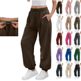 thumbnail image 1 of Sweatpants for Women Solid Color Elastic Waist Sports And Leisure Belt Pocket Threaded Ankle Pants Sawvnm Brown XL, 1 of 9