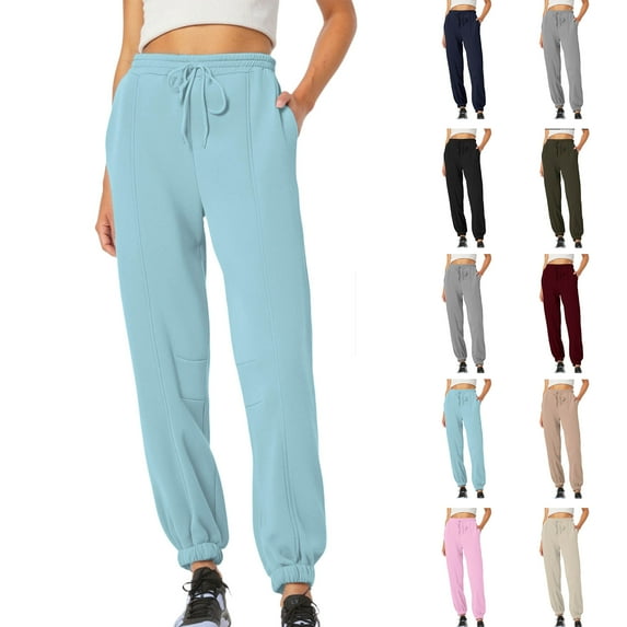 Sweatpants for Women Solid Color Elastic Waist Sports And Leisure Belt Pocket Threaded Ankle Pants