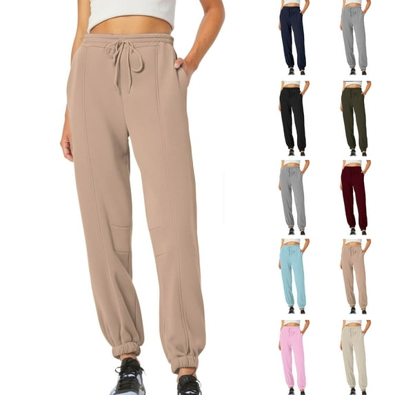 Sweatpants for Women Solid Color Elastic Waist Sports And Leisure Belt Pocket Threaded Ankle Pants