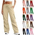 thumbnail image 1 of Sweatpants for Women Solid Color Elastic Waist Sports And Leisure Belt Pocket Threaded Ankle Pants Women Sports Pants Trousers, 1 of 8
