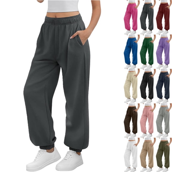 Sweatpants for Women Solid Color Elastic Waist Sports And Leisure Belt Pocket Threaded Ankle Pants