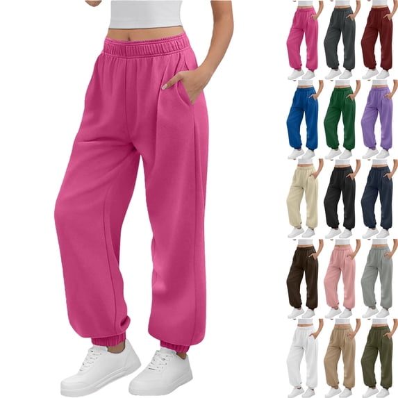 Sweatpants for Women Solid Color Elastic Waist Sports And Leisure Belt Pocket Threaded Ankle Pants