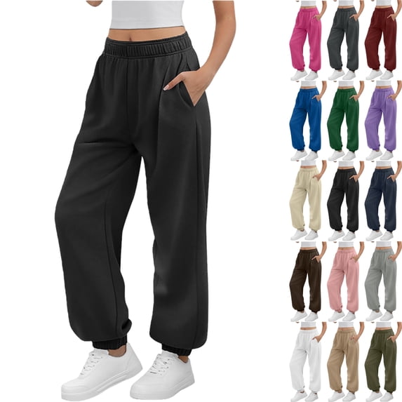 Sweatpants for Women Solid Color Elastic Waist Sports And Leisure Belt Pocket Threaded Ankle Pants