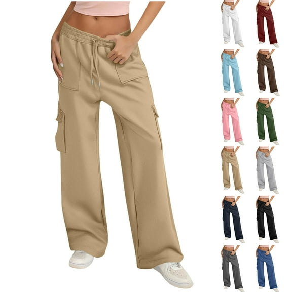 Sweatpants for Women Solid Color Elastic Waist Sports And Leisure Belt Pocket Threaded Ankle Pants Women Sports Pants Trousers