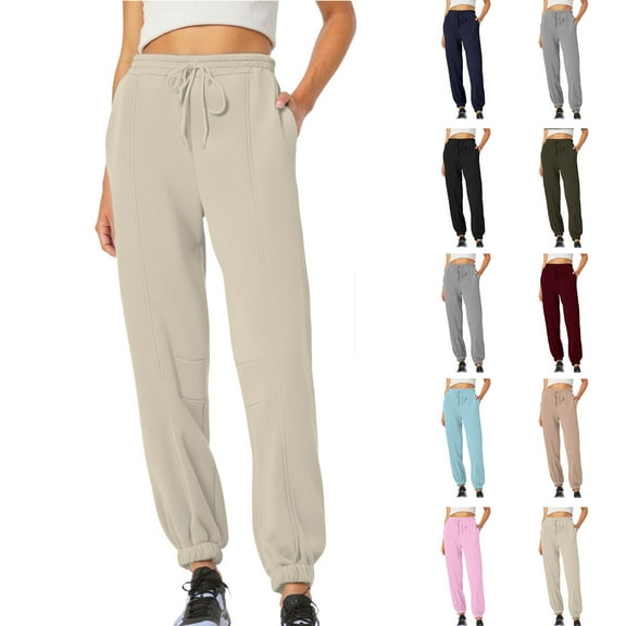 Sweatpants for Women Solid Color Elastic Waist Sports And Leisure Belt Pocket Threaded Ankle Pants