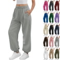 thumbnail image 1 of Sweatpants for Women Solid Color Elastic Waist Sports And Leisure Belt Pocket Threaded Ankle Pants, 1 of 10