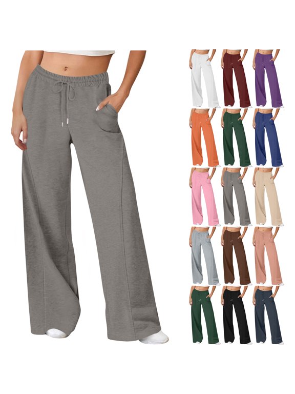 Sweatpants for Women Solid Color Elastic Waist Sports And Leisure Belt Pocket Threaded Ankle Pants