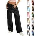 thumbnail image 1 of Sweatpants for Women Solid Color Wide Leg Elastic Waist Sports And Leisure Belt Pocket Threaded Ankle Pants Women Sports Pants Trousers, 1 of 6