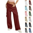 thumbnail image 1 of Sweatpants for Women Solid Color Wide Leg Elastic Waist Sports And Leisure Belt Pocket Threaded Ankle Pants Women Sports Pants Trousers, 1 of 6