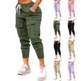 thumbnail image 1 of Sweatpants for Women Wide Leg Casual Elastic Waist Crop Pants Women's Solid Color Pocket Corset High-Waisted Sweatpants Long Pants Army Green L, 1 of 7
