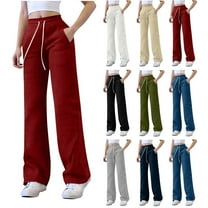 Sweatpants for Women Wide Leg Elastic Waist Trousers Solid Drawstring Sweatpant With Pockets