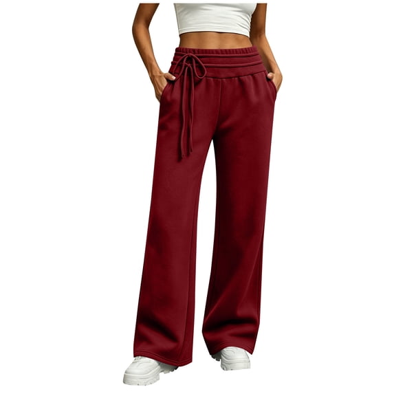 Sweatpants for Women Wide Leg Fall Lounge Sweat Pants with Pockets Drawstring Elastic Trendy Side Tie