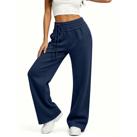 Sweatpants for Women Wide Leg Fall Lounge Sweat Pants with Pockets Drawstring Elastic Trendy Side Tie