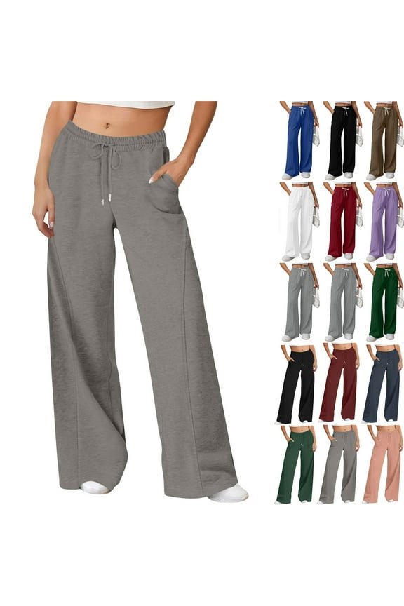 Sweatpants for Women Wide Leg Sweatpants High Waisted Baggy Pants Fashion Teen Girl Drawstring Athletic Joggers with Pockets Gray,M