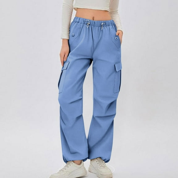 Sweatpants for Women Wide Leg Women Elastic Waisted Parachute Hiking Pants With Pockets Lightweight Baggy Pants With Pockets Blue XXL