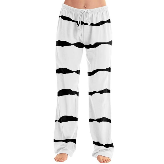 Sweatpants for Women's Trendy Striped Print Plus Size Elastic Waist Baggy Comfy Casual Sport Pants with Pockets White 3X-Large