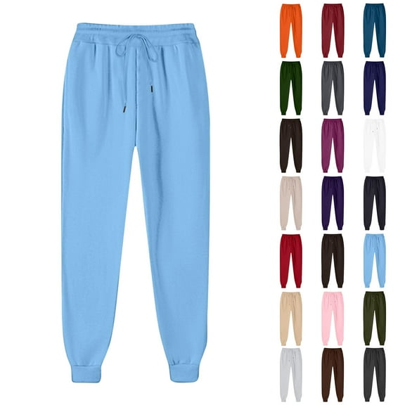 Sweatpants for Women under $5 Womens Casual Solid Color Straight High Waisted Drawstring Sweatpants with Pockets