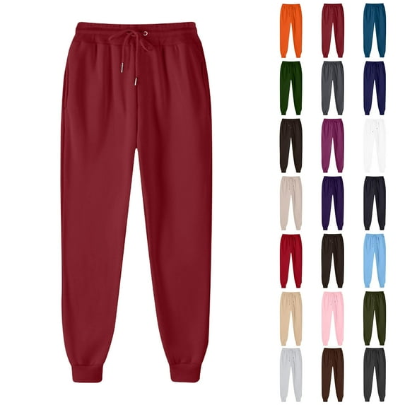 Sweatpants for Women under $5 Womens Casual Solid Color Straight High Waisted Drawstring Sweatpants with Pockets