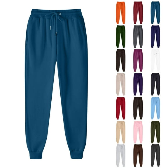 Sweatpants for Women under $5 Womens Casual Solid Color Straight High Waisted Drawstring Sweatpants with Pockets