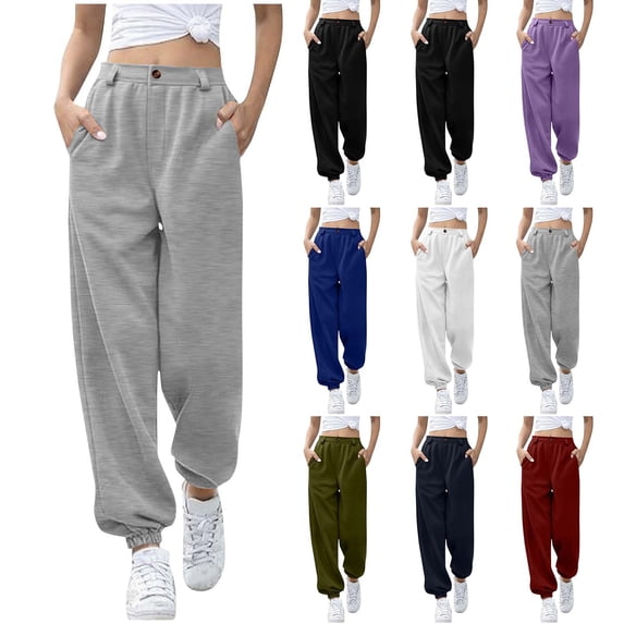 Sweatpants for Women with Pocket Plus Size Women Solid Color Elastic Waist Casual Sweat Pants With Side Pockets Black XL