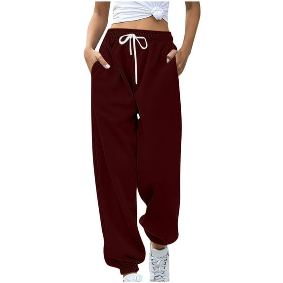 Sweatpants for Womens,Azrian-Women's Fashion Casual Full-Length Loose Pants Solid High Waist Trousers Long Leg Pants