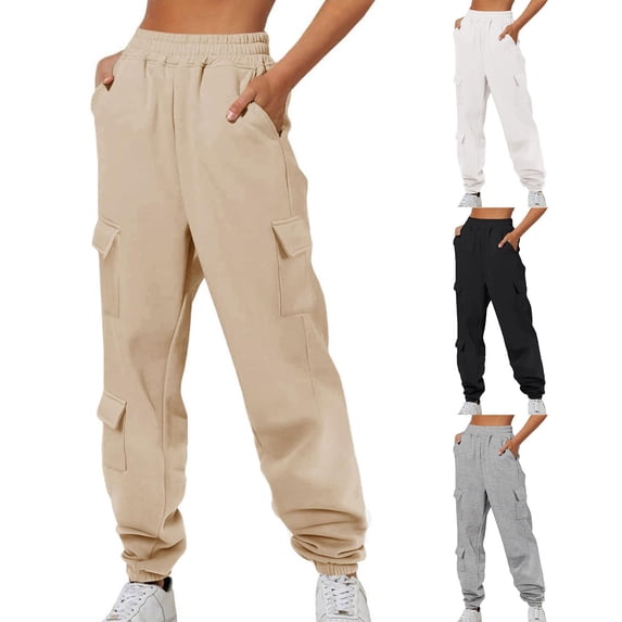 Sweatpants for Womens Fashion Plus Size High Waist Casual Trousers High Waist Drawstring With Multi-Pockets Long Pants Clearance Under 5$!