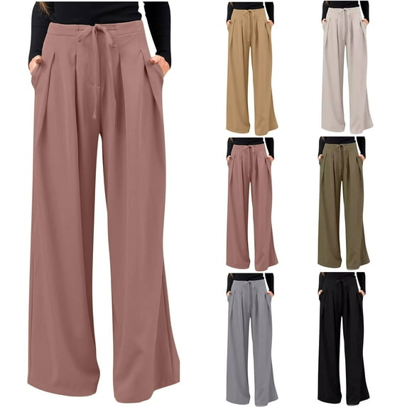 Sweatpants for Womens High Waist Plus Size Casual Solid Color Drawstring Zipper Casual Lace Up Straight Leg Wide Leg Pants 50% off Clearance!