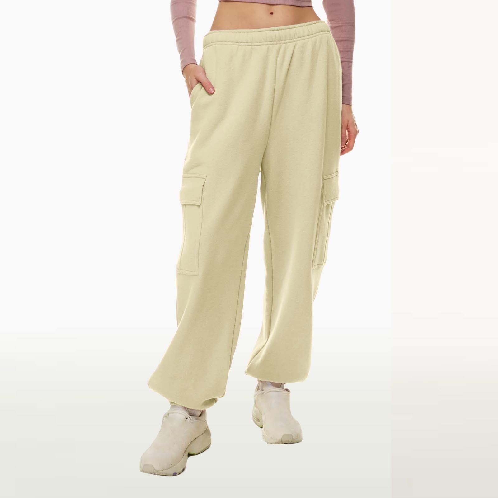 Cargo sweatpants for women long Casual Trousers High Waist Drawstring With  Multi-Pockets Long Pants jogger pants work pants for women Khaki XL