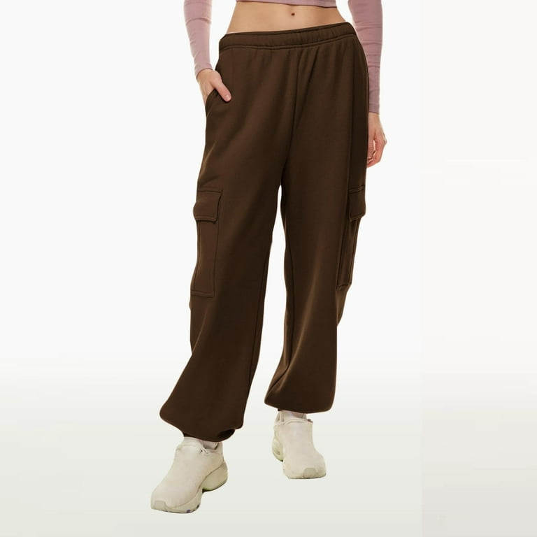 Sweatpants for women Casual Trousers High Waist Drawstring With  Multi-Pockets Long Pants wide-legged pants Loose Casual Pants Brown XL