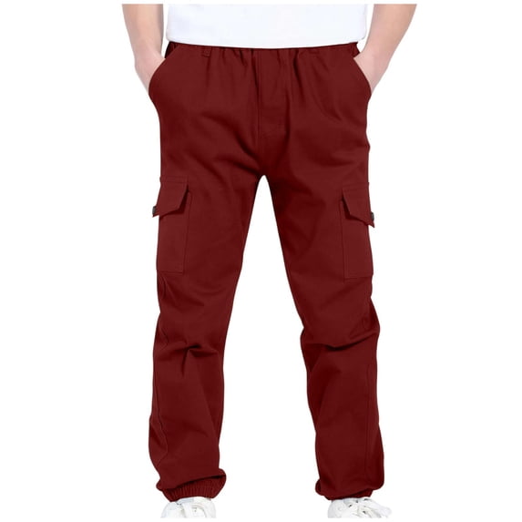 Sweatpants with Pockets, Boys And Childrens Sports Cargo Pants Stretch Elastic Waist School Kids Twill Joggers for 4-13Years, Size 4-13 Years
