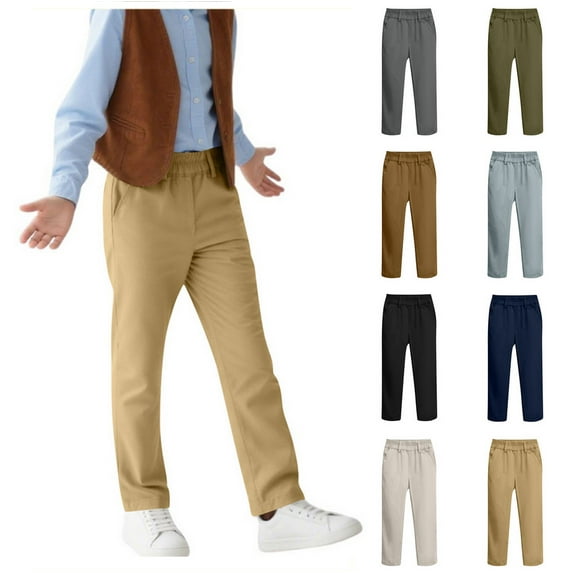 Sweatpants with Pockets, Boys And Childrens Sports Cargo Pants Stretch Elastic Waist School Kids Twill Joggers for 4-13Years, Size 5-14 Years